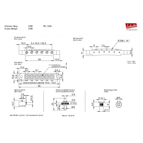 SCHALLER GTM BRIDGE TUNE-O-MATIC NICKEL